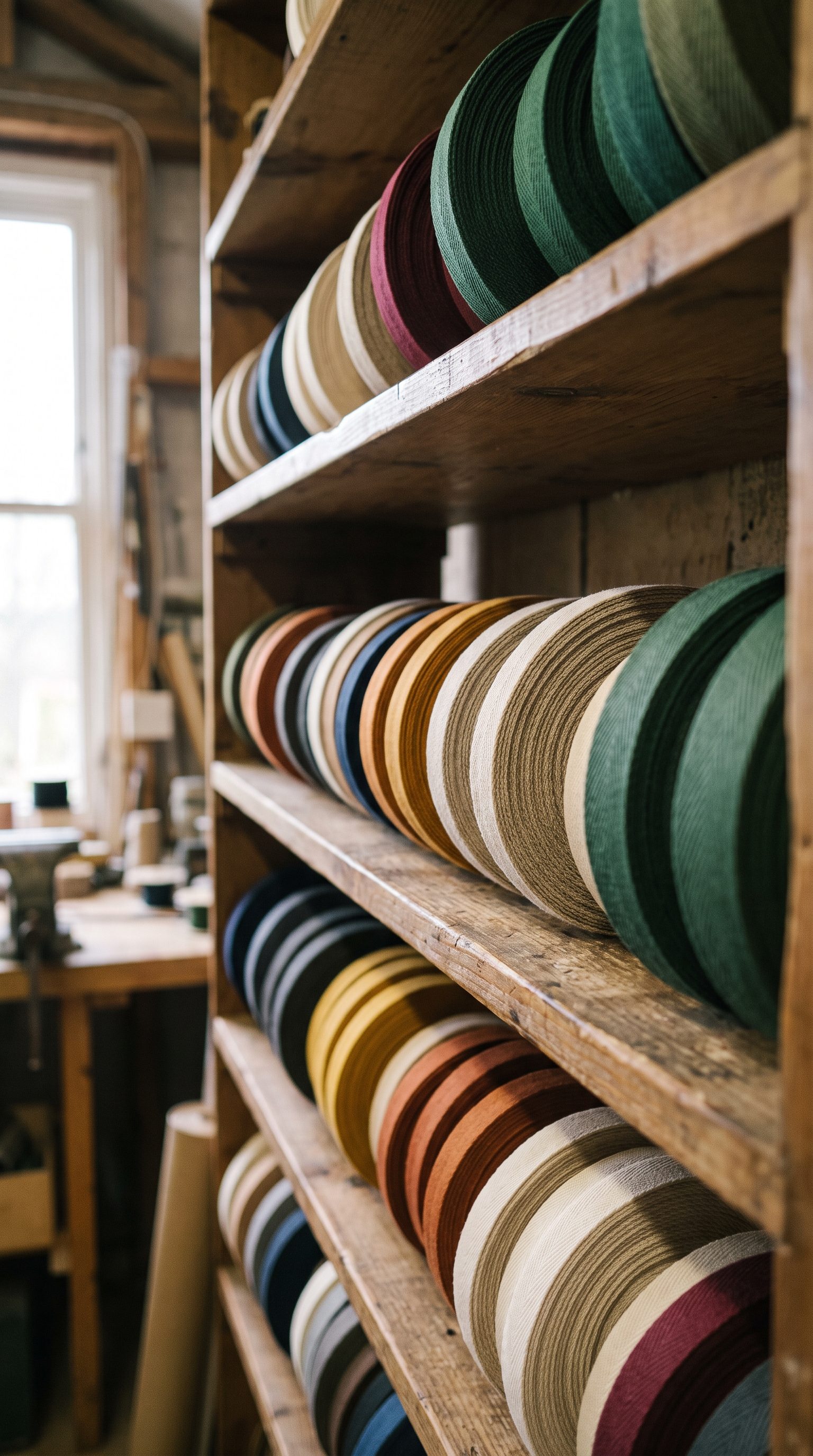 Shelves of cotton binding tape in many colours